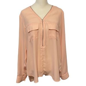 DOUBLE ZERO 1/2 zip sheer dress blouse